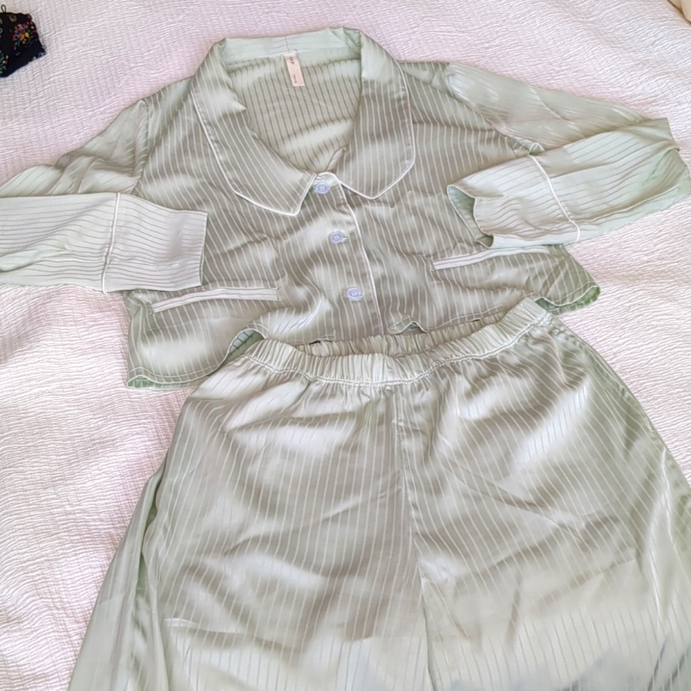NWT NAP The Lazy Cat PJ Set / Sizes Small & Medium / Sage Green / 100% Polyester